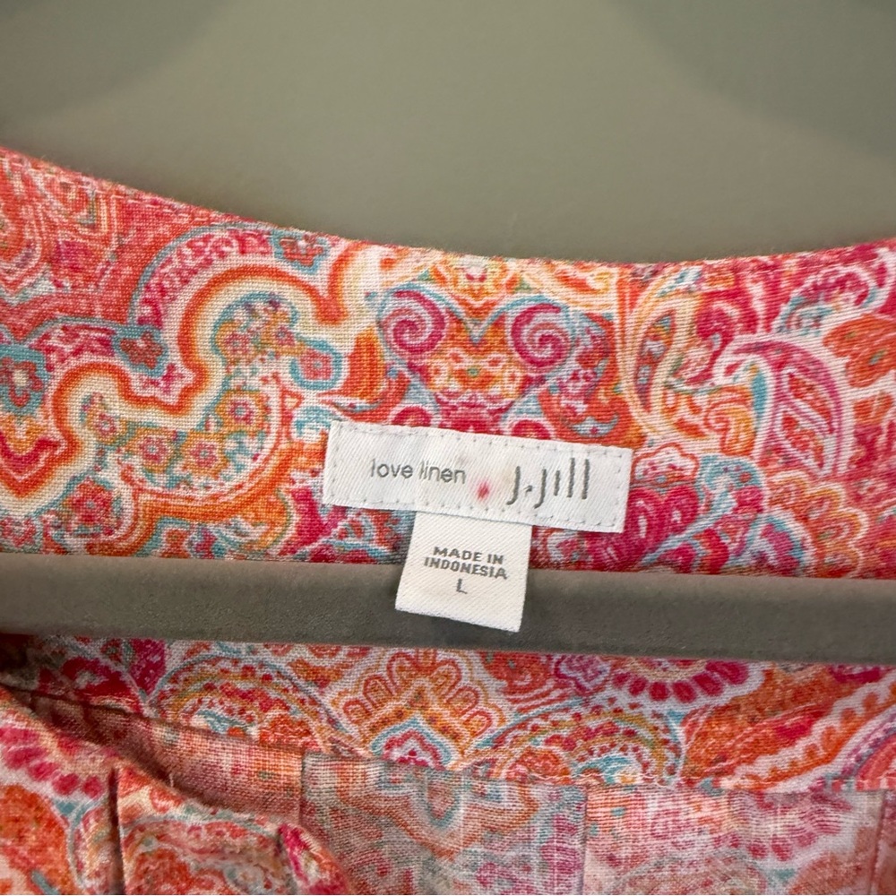 J. Jill Linen Paisley Print Midi Dress in Orange and Pink - Picture 2 of 5
